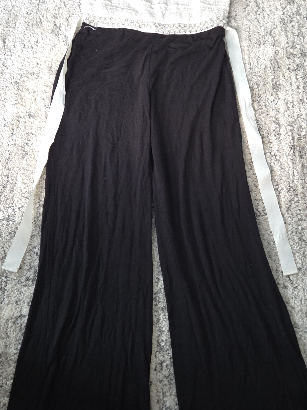 Girls' Black Wide-Leg Jumpsuit with White Waist Tie